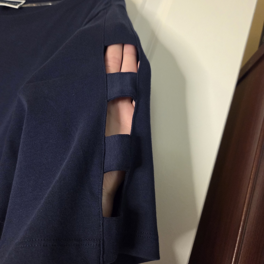 Karen Scott Navy 100% Cotton With Cut- Out Sleeves SZ 2X Preloved - Picture 4 of 11